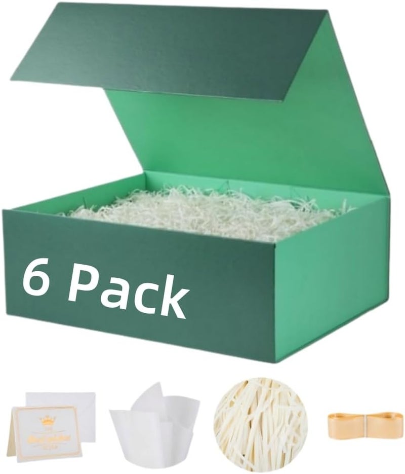 UoeRing صندوق هدايا أخضر 6 عبوات 9.5x6x3 بوصة صندوق هدايا صغير فاخر للهدايا مع غطاء مغناطيسي قابل للطي، عيد ميلاد، عيد الميلاد، يحتوي على بطاقة، شريط، ورق تزيين، ورق ممزق ملء - Image 1